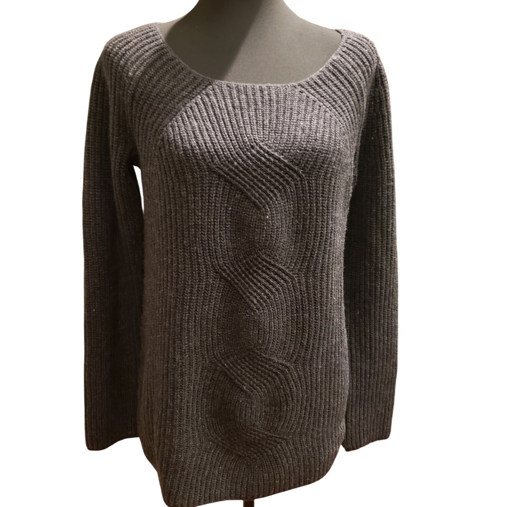 GAP Women's blue/gray Cable Knit Wool Blend Sweater Long Sleeve Scoop Neck Top